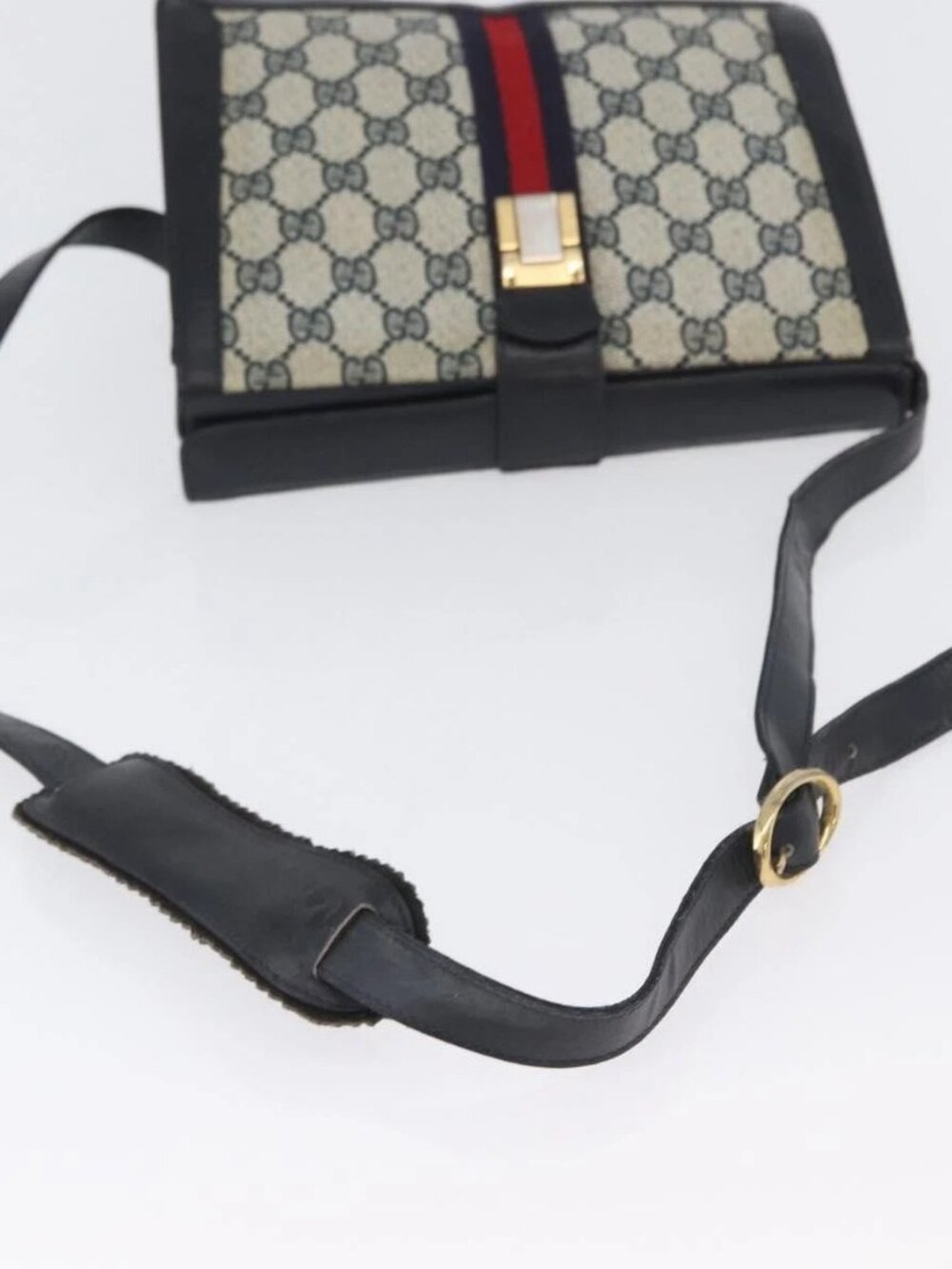 GUCCI GG Supreme Sherry Line Shoulder Bag PVC Navy Gold Auth 171984 - Picture 8 of 16